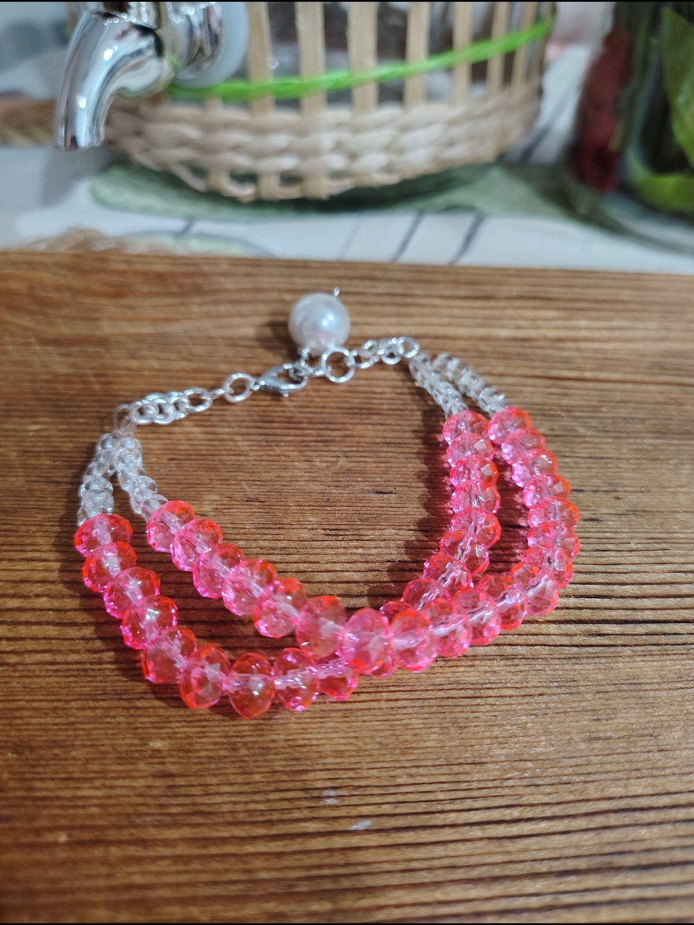 Hot Pink Crystal Beaded Bracelet - Women Jewelry, Handmade ๐บ - Picture 8 of 9